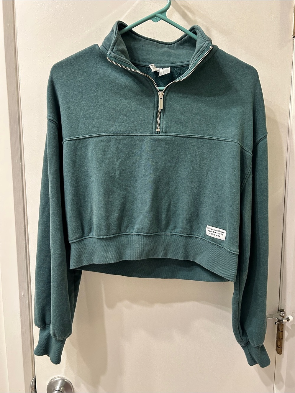 Cropped Forest Green Quarter-Zip Sweatshirt
